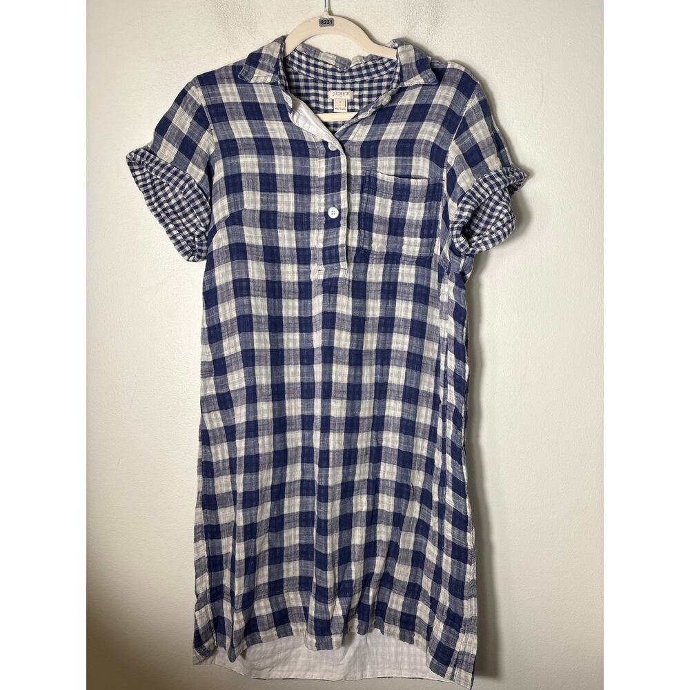 J. Crew Blue and White Check Cotton Cap Sleeve Dress Sz S